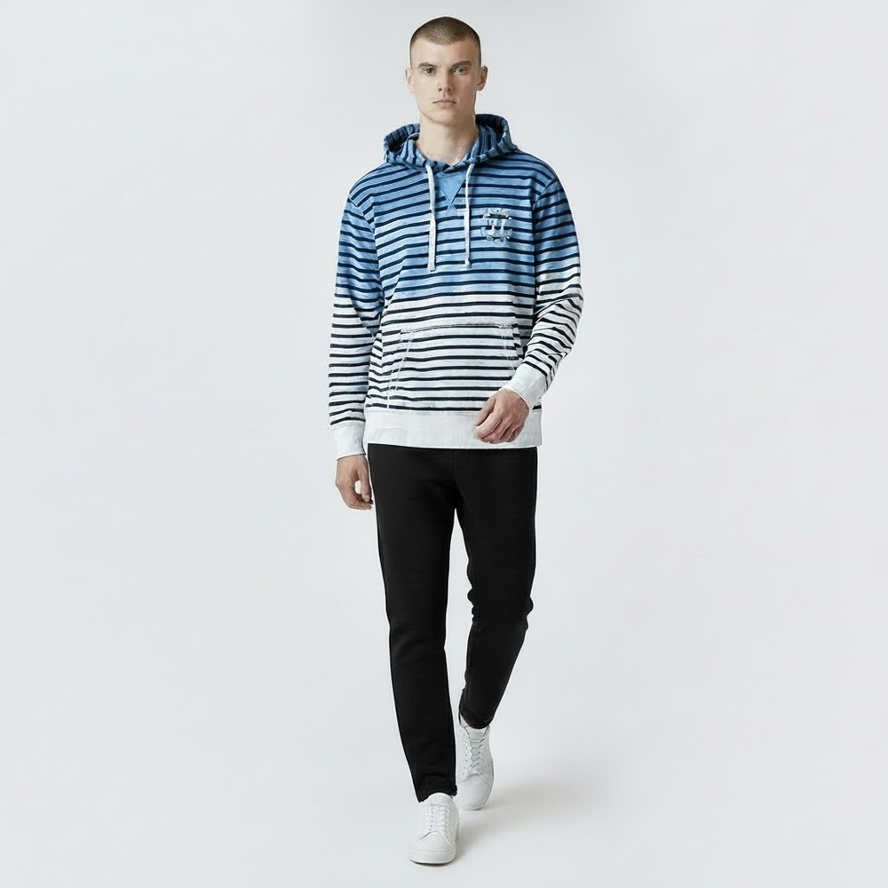 American Eagle Outfitters Ombré Blue Gradient Striped Surf Hoodie Size Large